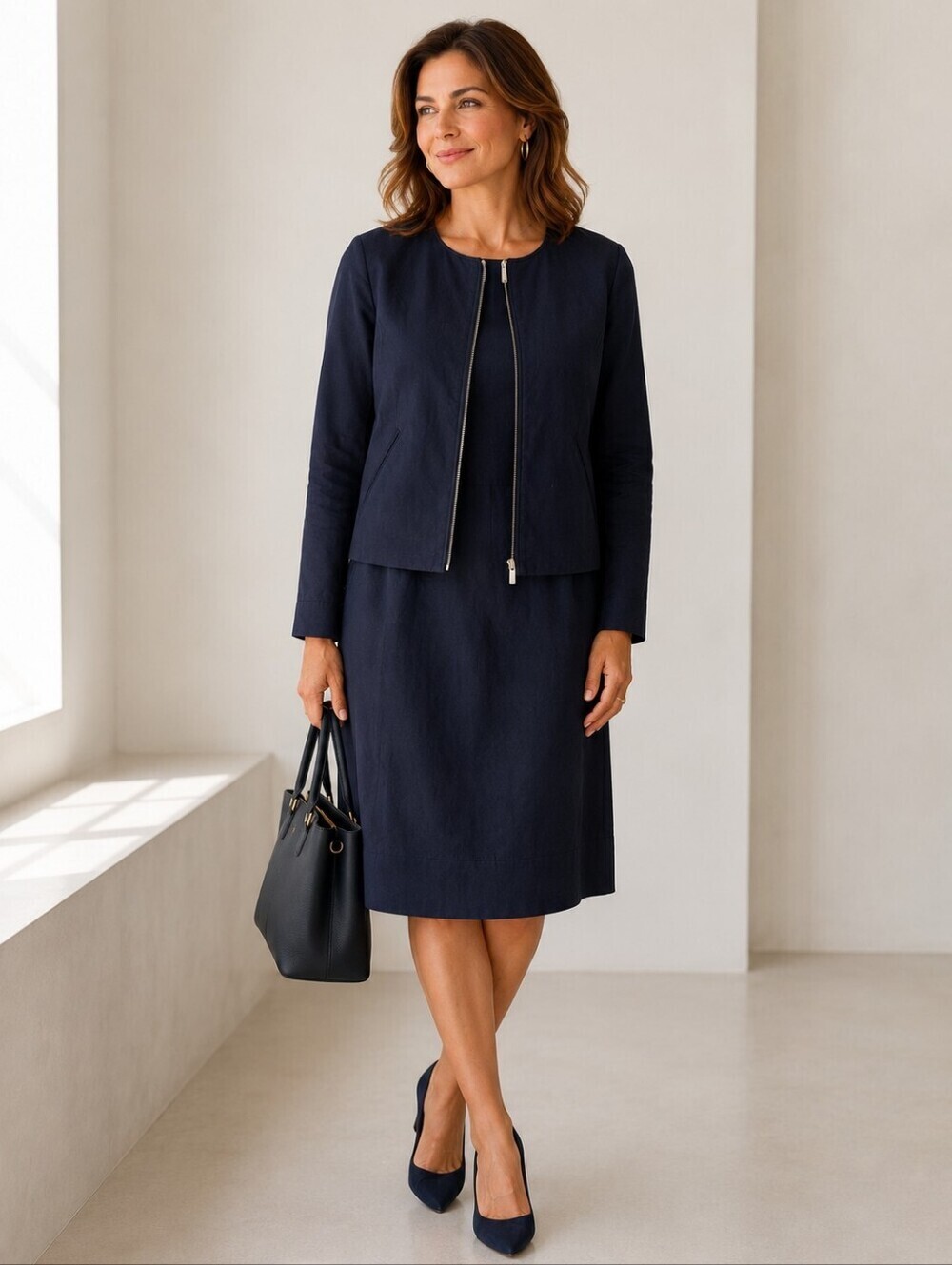 Lafayette 148 NY Dress & Jacket Suit Set Navy Blue Size S 4
